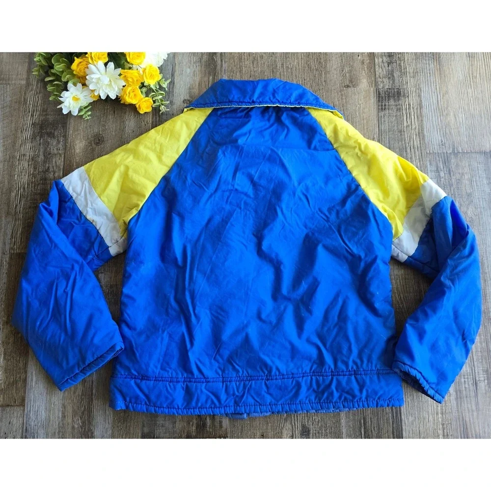 Vintage 70s‎ JCPenney Puffer Jacket Kids Size 10 Blue Yellow Colorblock Coat